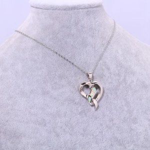 New - Heart With White Fire Opal Silver Pendant - Includes a Chain